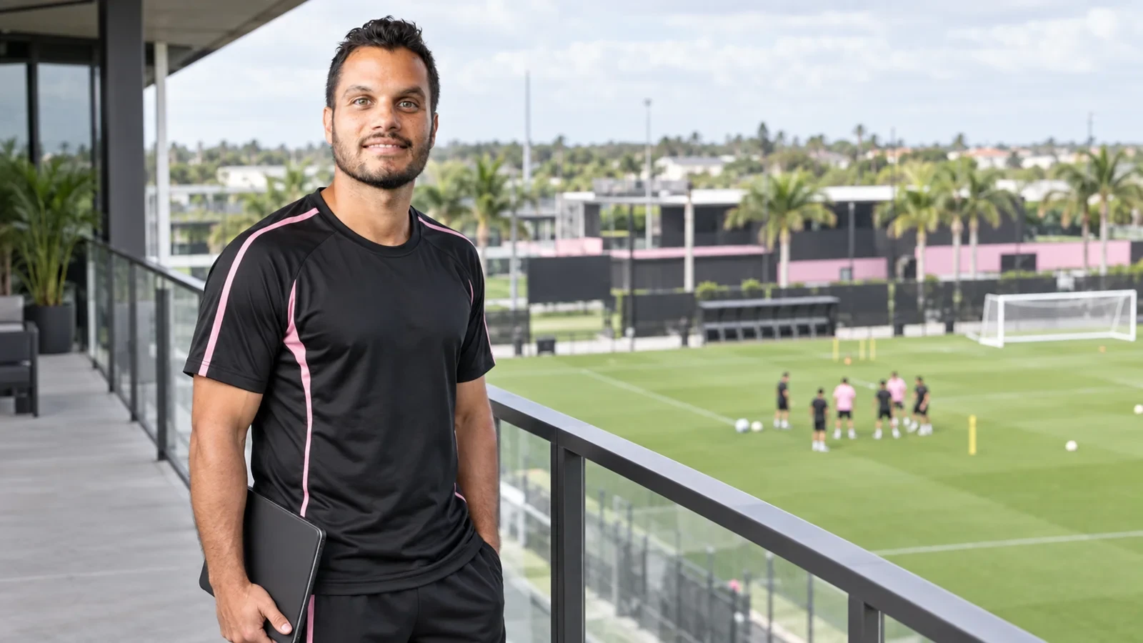 Erik Marquis quan sát sân tập Inter Miami từ khu vực tác nghiệp trên cao