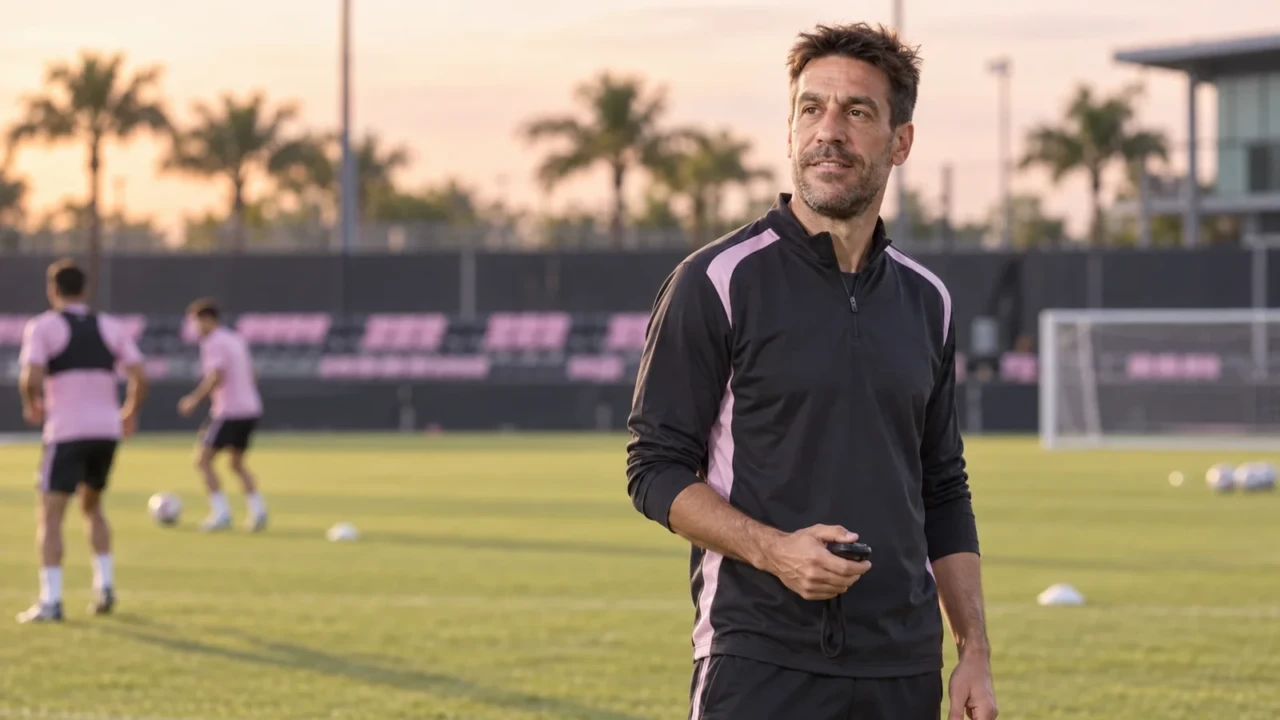 Tomás Costa quan sát bài tập của Inter Miami với đồng hồ bấm giờ