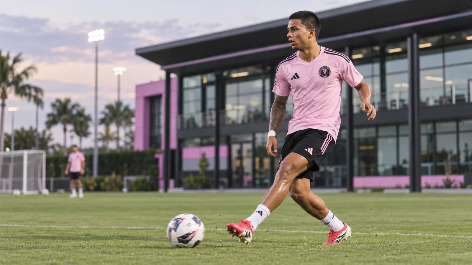 Cesar Abadia thực hiện bài tập tạt bóng tại sân tập Inter Miami
