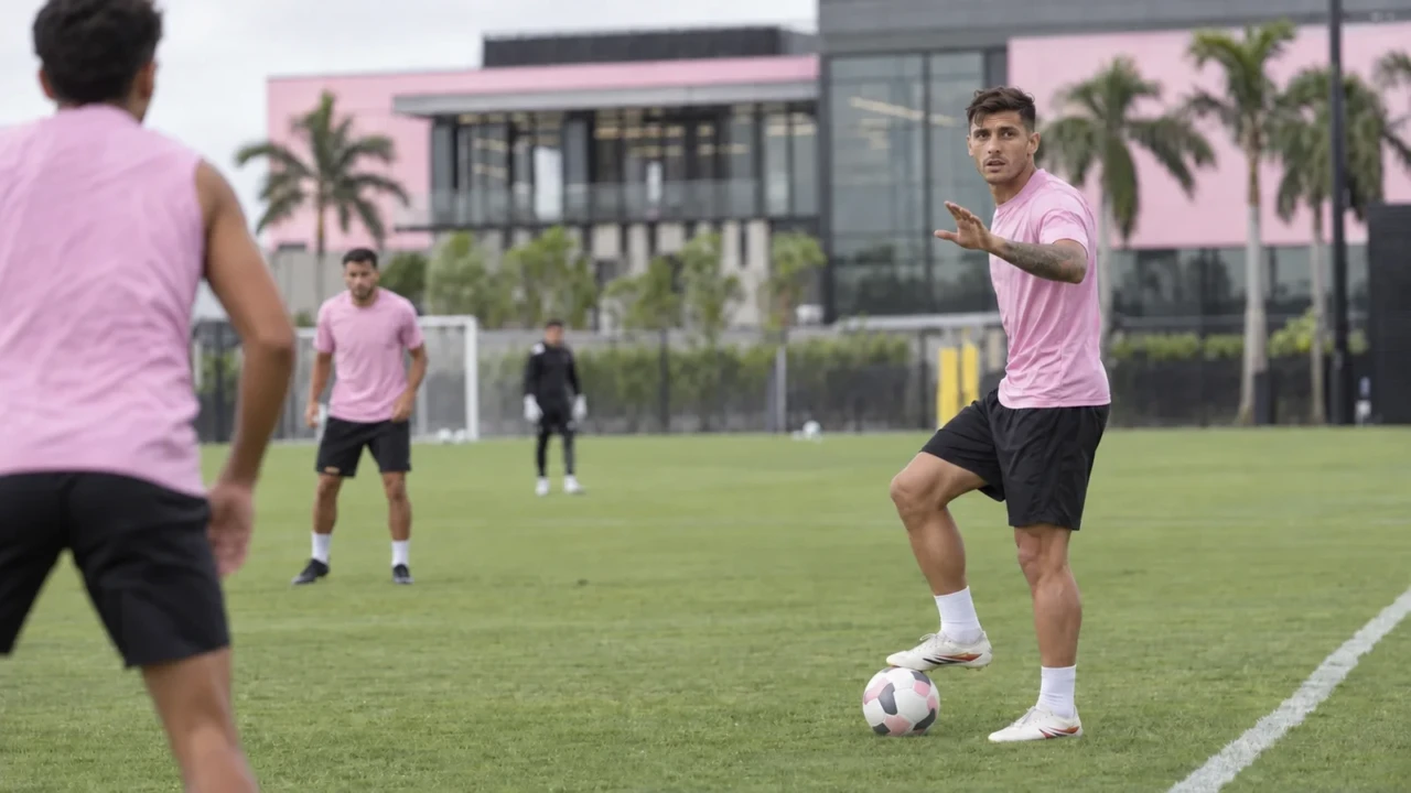 Facundo Mura giữ chiều rộng bên hành lang phải trong buổi tập Inter Miami