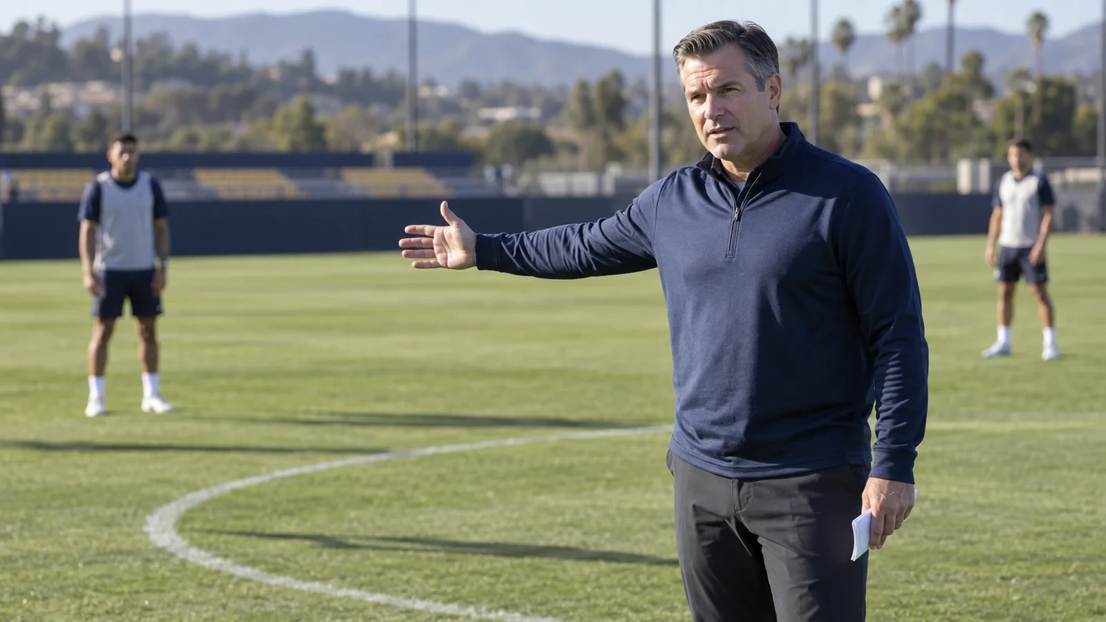 Greg Vanney hướng dẫn cự ly đội hình trên sân tập LA Galaxy