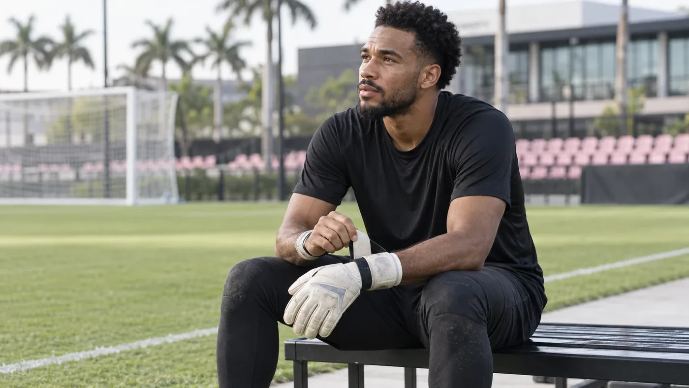 Dayne St. Clair điều chỉnh găng trước buổi tập của Inter Miami