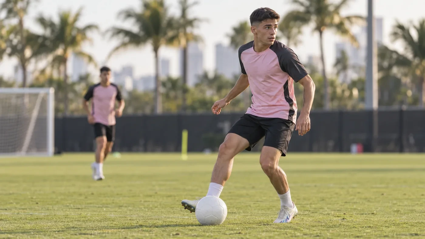 David Ayala nhận bóng và quan sát trong bài tập