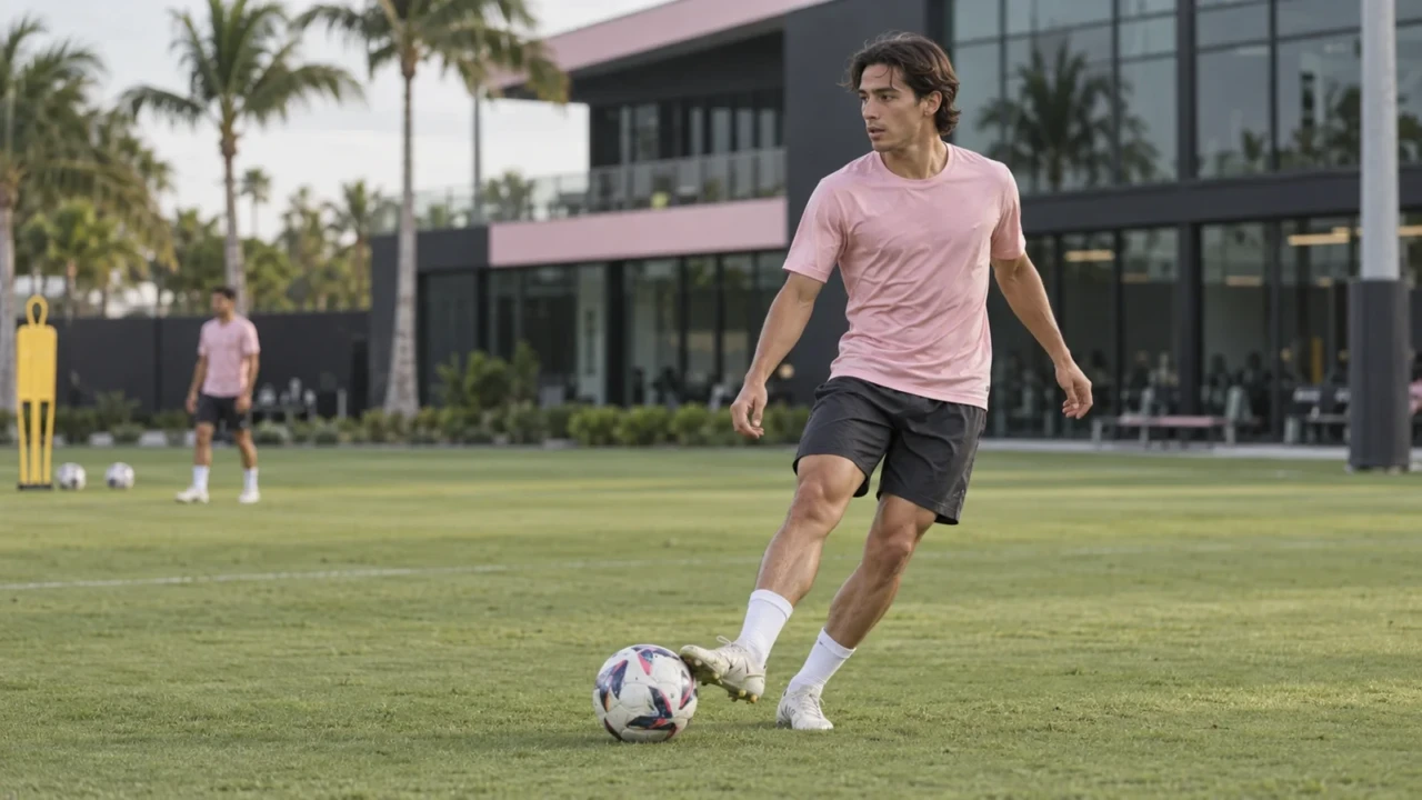 Minh họa Matías Galarza nhận bóng trong bài tập Inter Miami