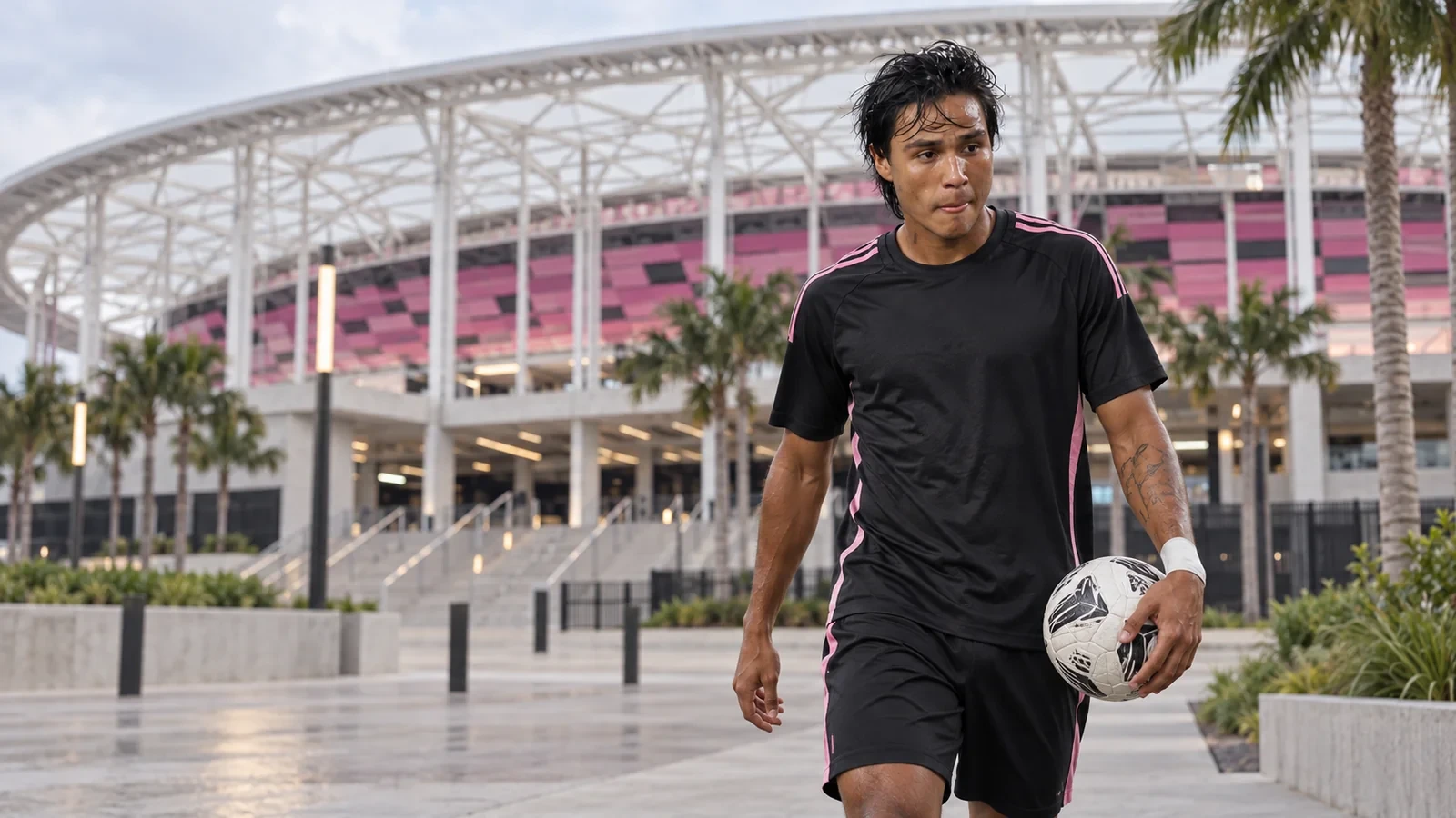 Telasco Segovia cầm bóng ở lối vào sân nhà Inter Miami