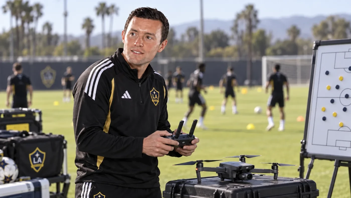 Sam Green chuẩn bị drone ghi hình buổi tập LA Galaxy